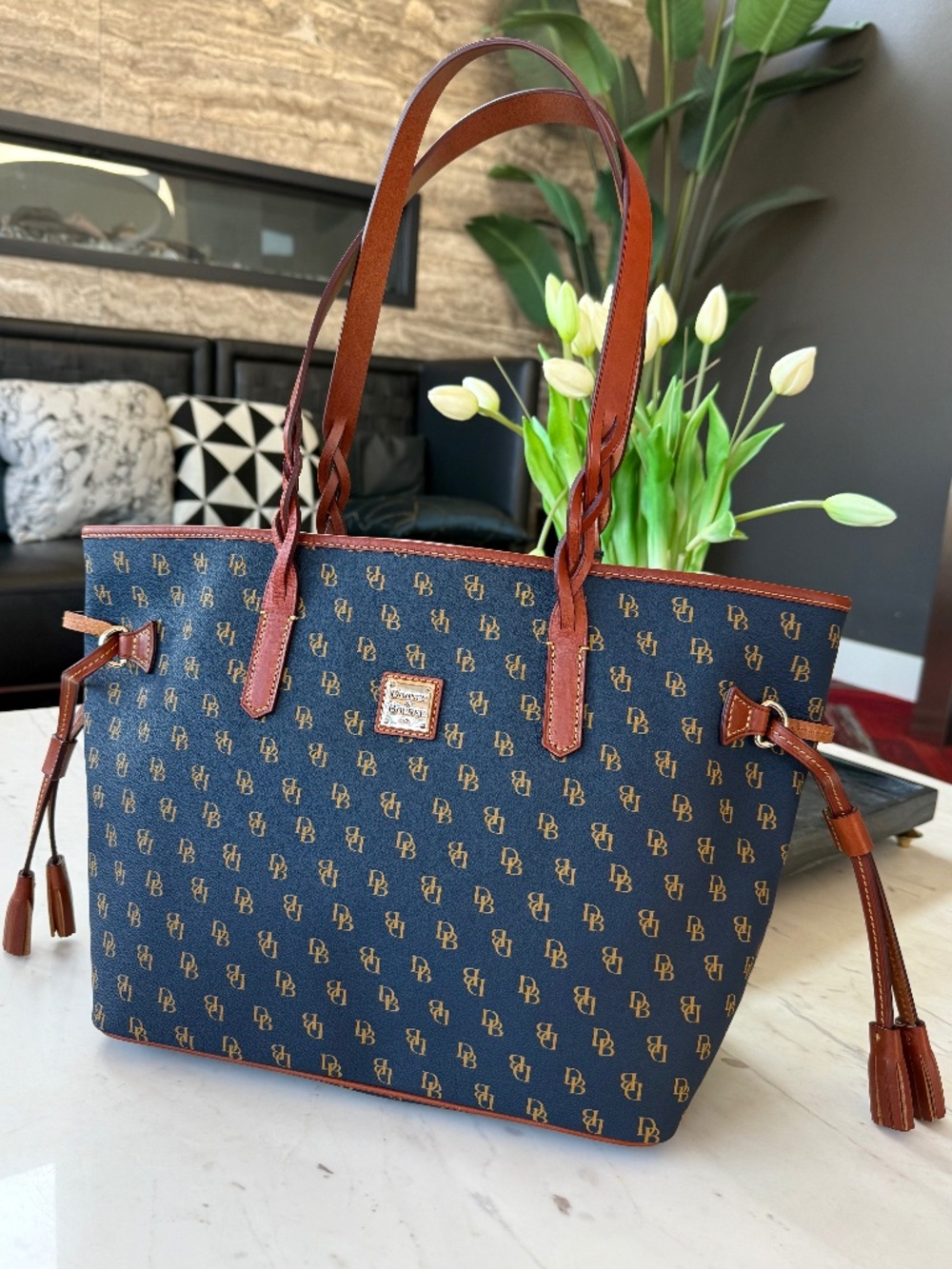 New Dooney & Bourke Gretta Bailey Cotton/Leather Tote Bag